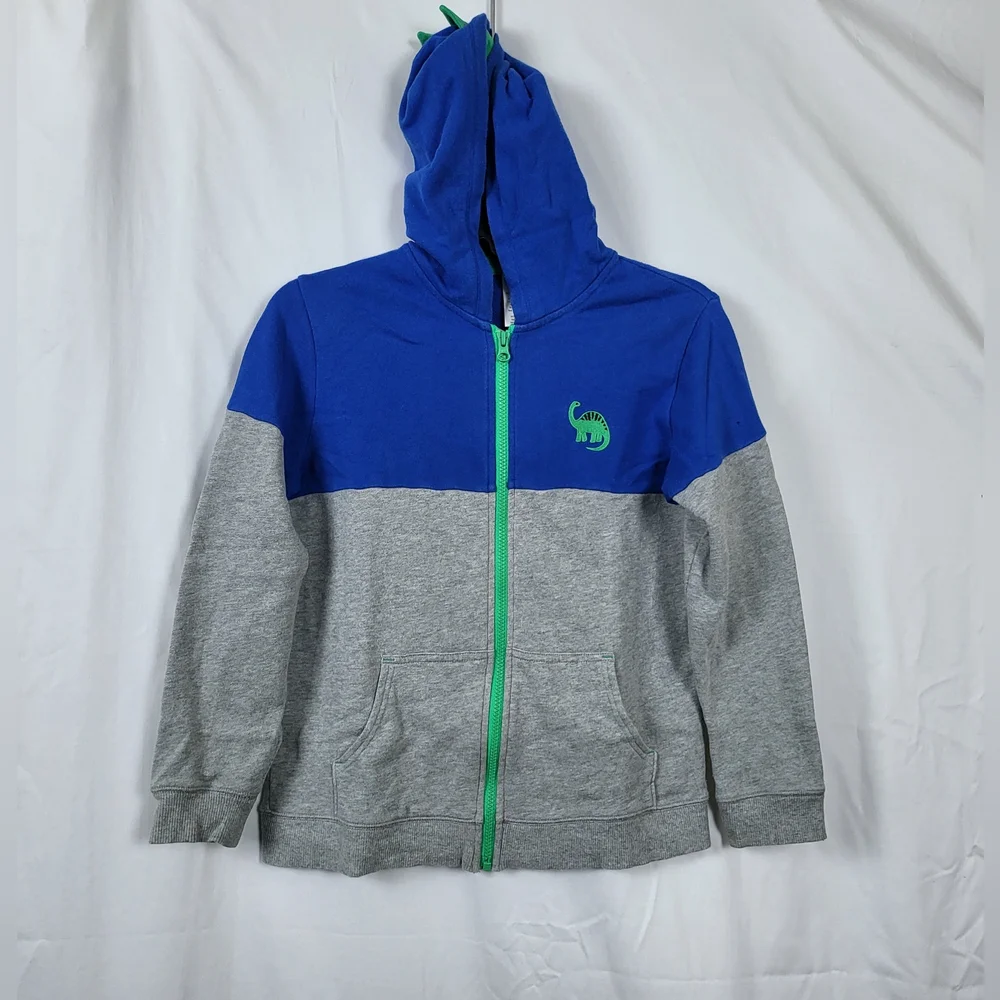 Gymboree Boys Gray Blue Green Dinosaur Spike Full Zip Hoodie‎ Hello Dino Sz 12